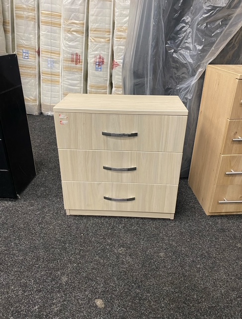 3 Drawers/Bedside Cabinet -  Light Oak Rigid (Clearance)