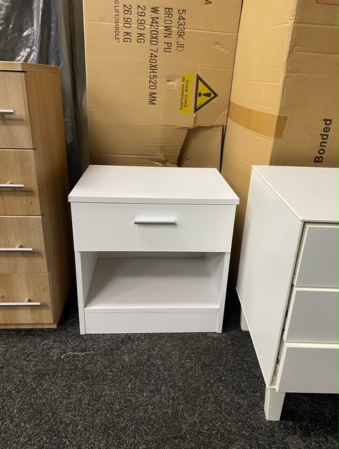 1 Draw Bedside Cabinet - White Rigid (Clearance)