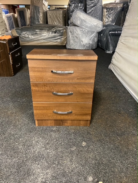 3 Drawers/Bedside Cabinet -  Dark Oak Dimple handle Rigid (Clearance)