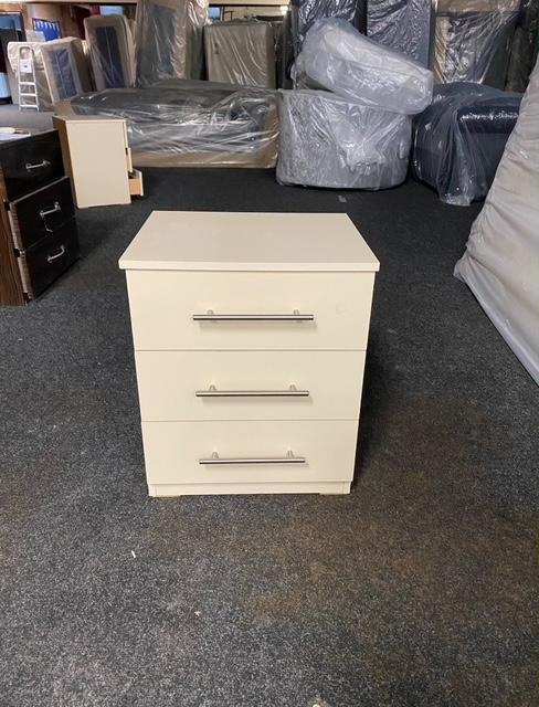 3 Drawers/Bedside Cabinet -  Cream T-Handles(Clearance)